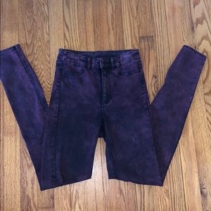 Maroon acid wash skinny jeans